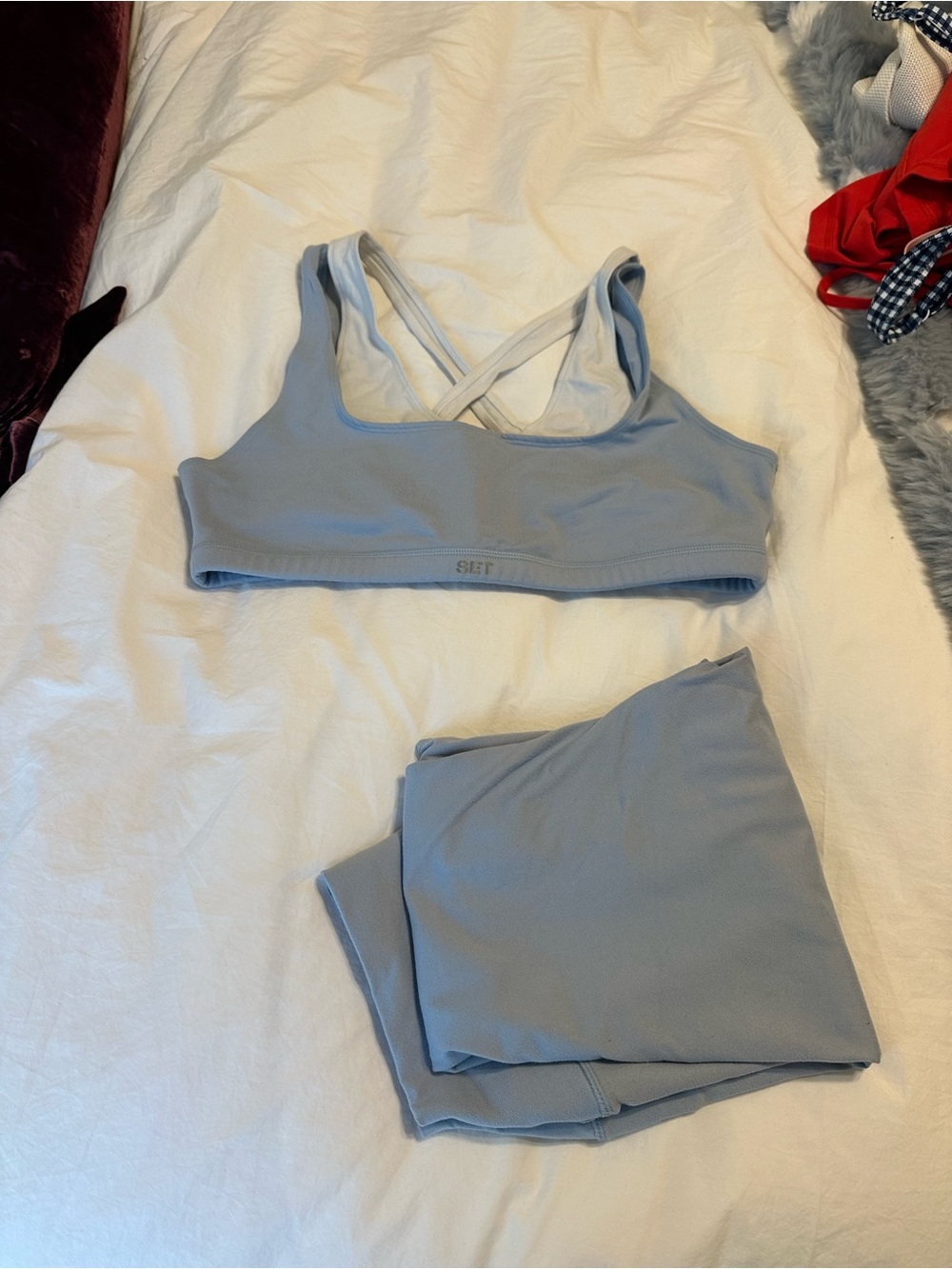SET Active Light Blue Crisscross Sports Bra and Leggings Set